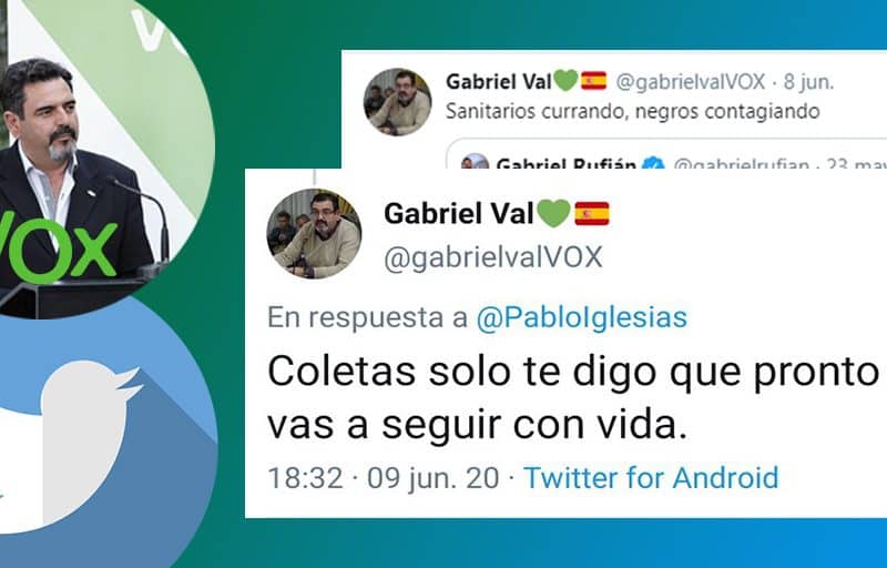 Tweets con las amenazas a Pablo Iglesias y mensajes racistas.