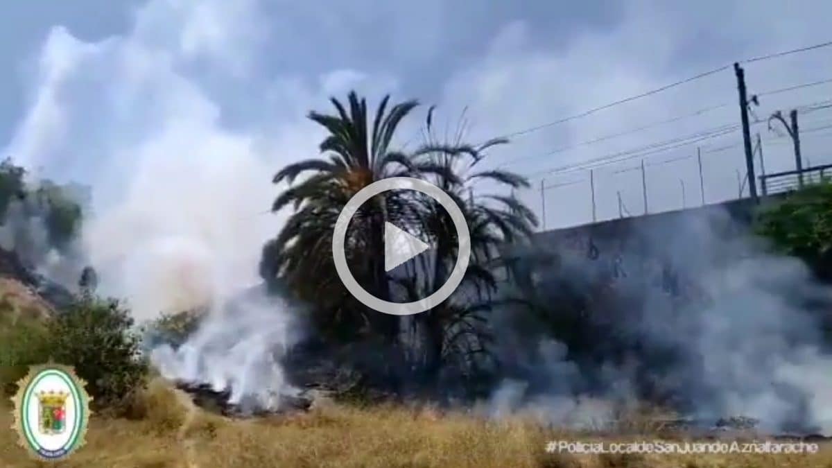 El incendio se ha producido en la A-8058 junto a las vías de Metro de Sevilla.