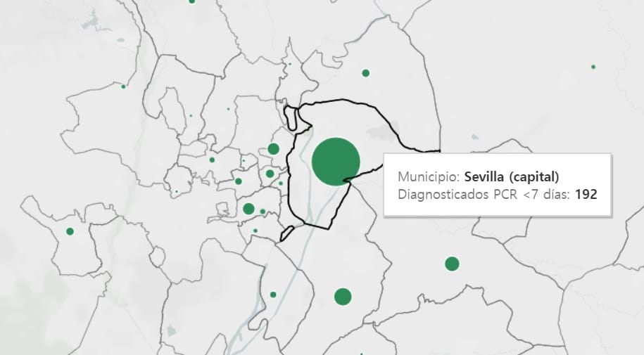 Mapa de la Consejería de Salud respecto a los contagios de los últimos siete días.