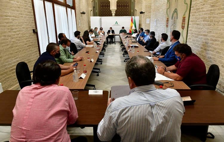 Reunión ayer entre la Junta de Andalucía y los gobiernos municipales afectados por el virus del Nilo.