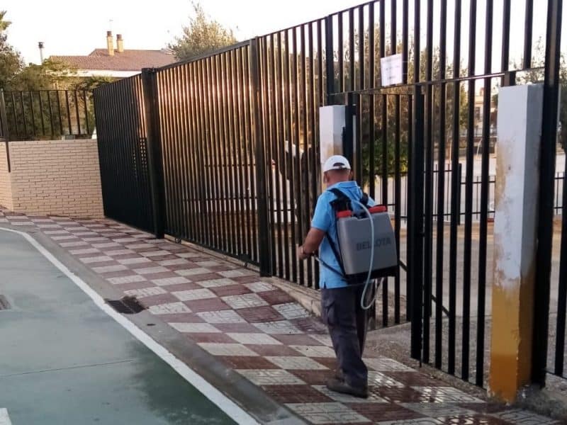Desinfección en uno de los centros educativos de Olivares