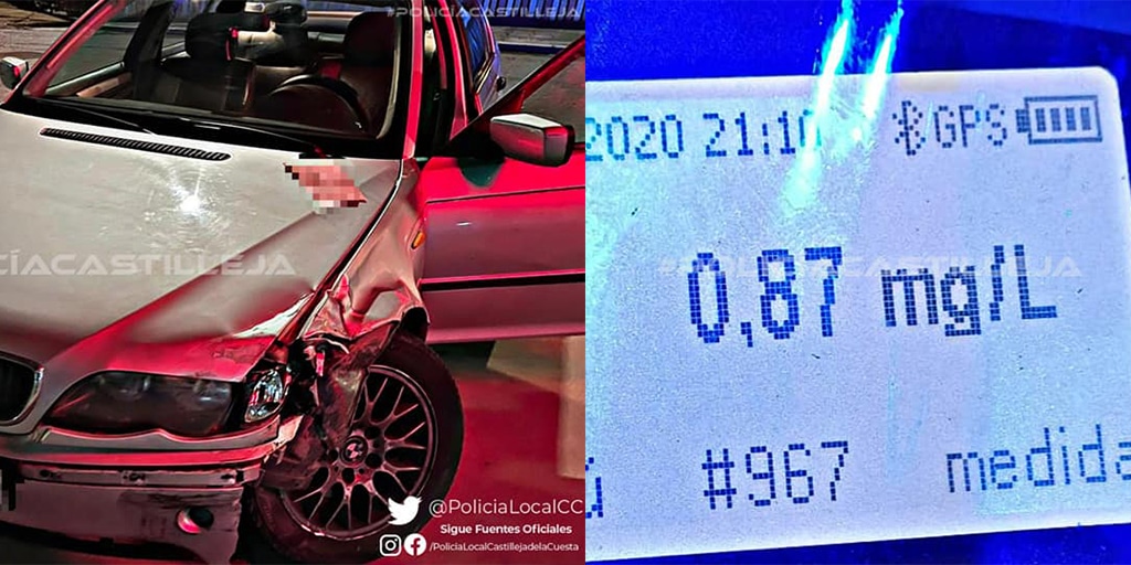 Imagen colisionado tras dar positivo en el control de alcoholemia. Imagen de la Policía Local de Castilleja.