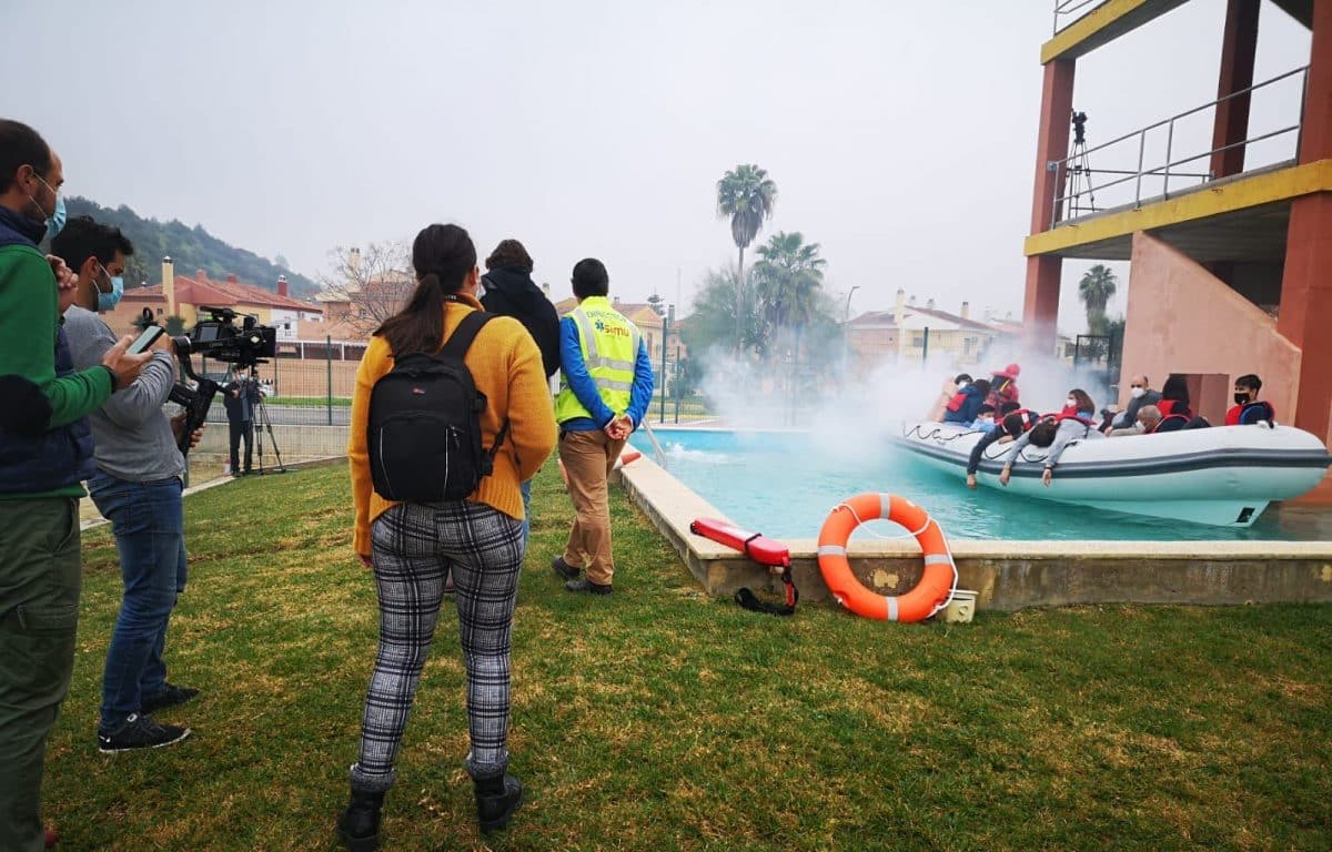 Fotografía del presidente de SAMU, Carlos G. de Escalada, durante el simulacro de hoy.