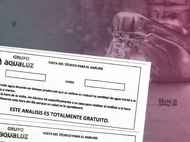 Folleto que la empresa Grupo Aqualuz facilita a los vecinos que acceden a hacer la prueba de agua.