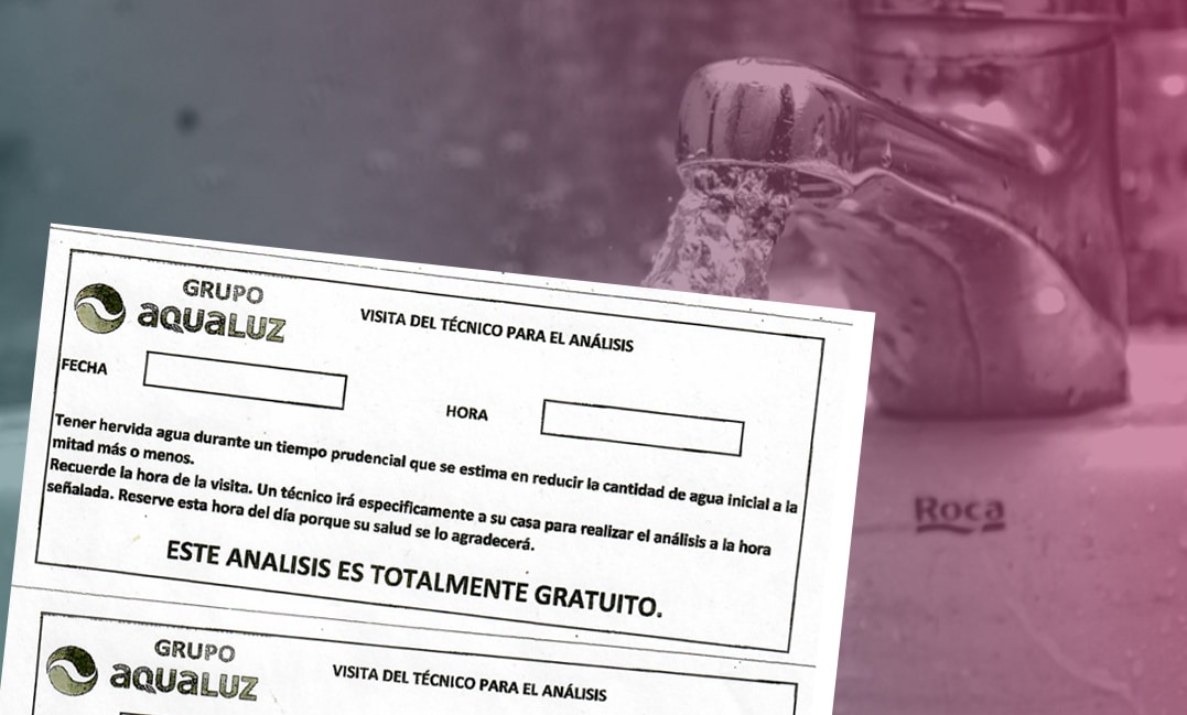 Folleto que la empresa Grupo Aqualuz facilita a los vecinos que acceden a hacer la prueba de agua.