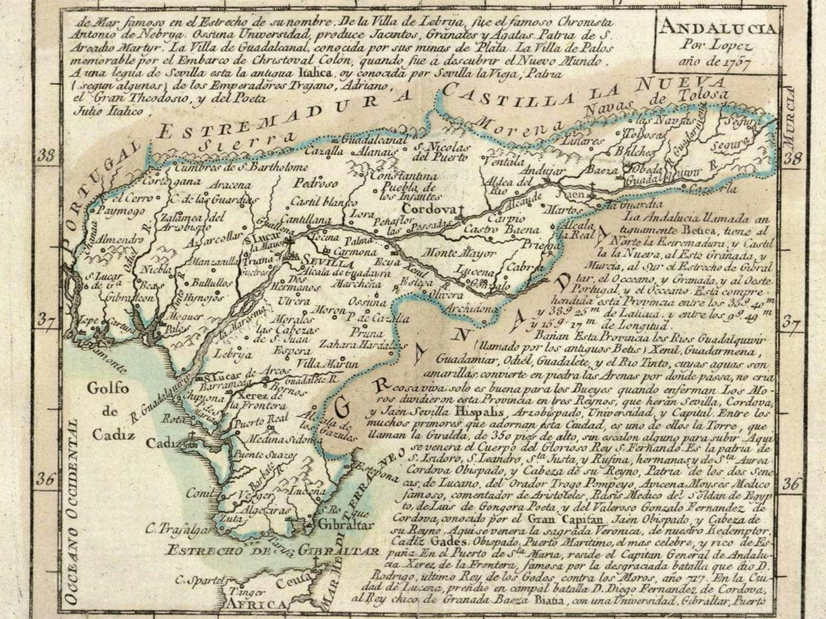 Mapa de Andalucía Occidental de 1757. IECA.