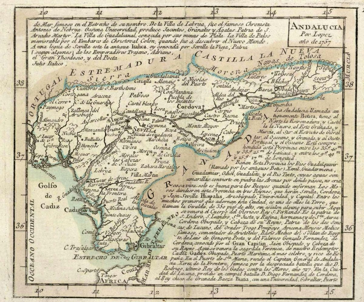 Mapa de Andalucía Occidental de 1757. IECA.
