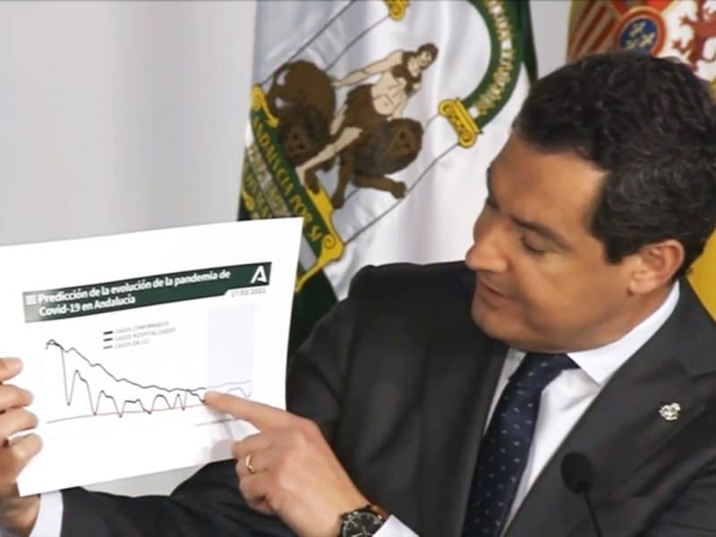 Juanma Moreno Bonilla en la rueda de prensa de esta tarde.