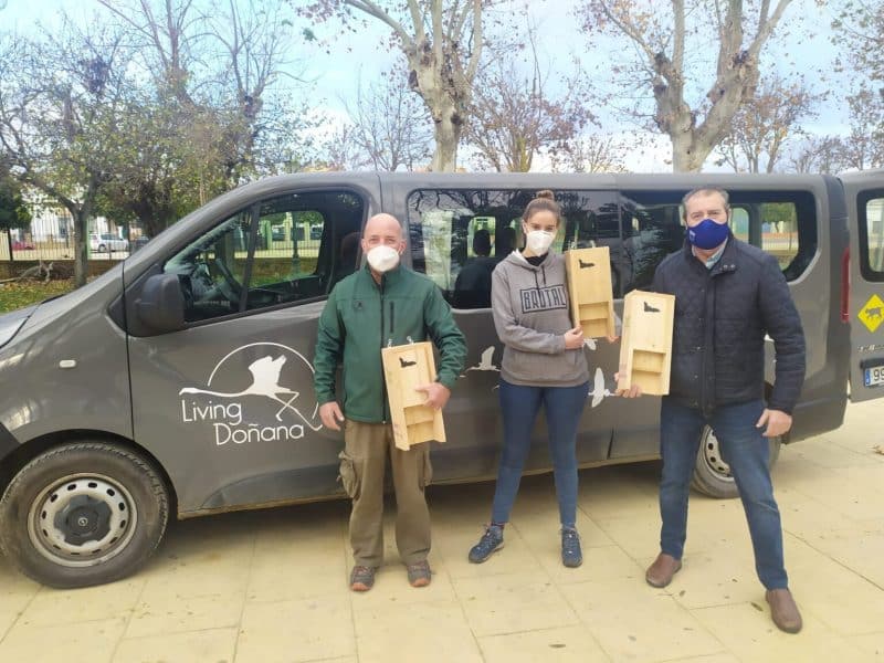 Miembros de BRUTAL llevando a cabo la instalación de las cajas en el municipio