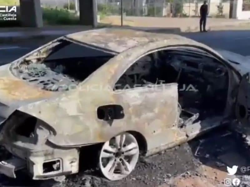 Coche calcinado. Imagen de la Policía Local de Castilleja.
