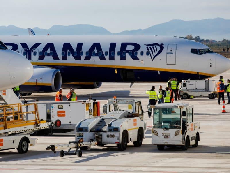 Vuelo de Ryanair tras aterrizar.