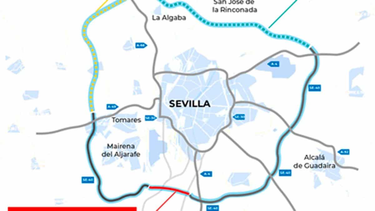 Imagen del tramo de la SE-40 entre Espartinas y Valencina por el arco norte de la circunvalación / AD