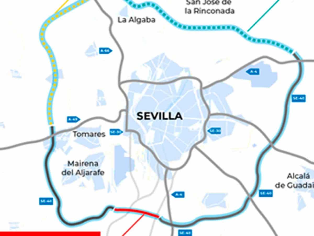 Imagen del tramo de la SE-40 entre Espartinas y Valencina por el arco norte de la circunvalación / AD