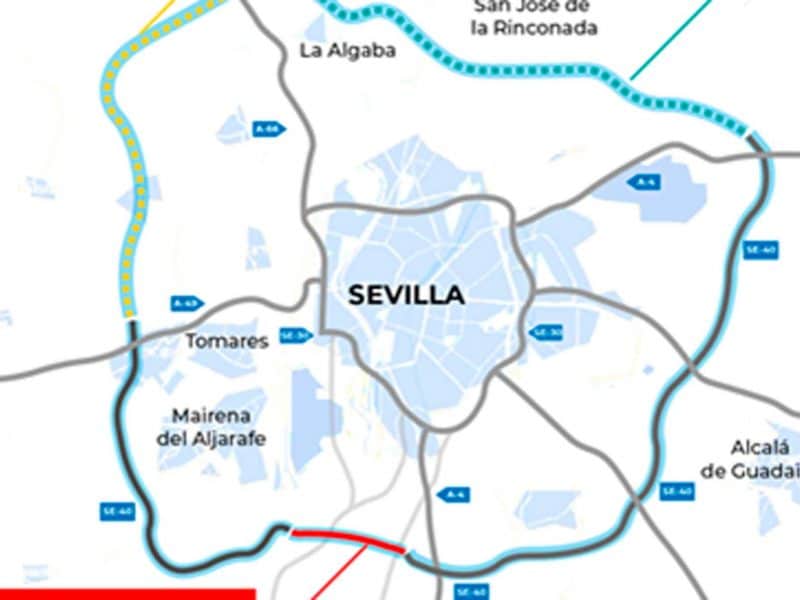 Imagen del tramo de la SE-40 entre Espartinas y Valencina por el arco norte de la circunvalación / AD