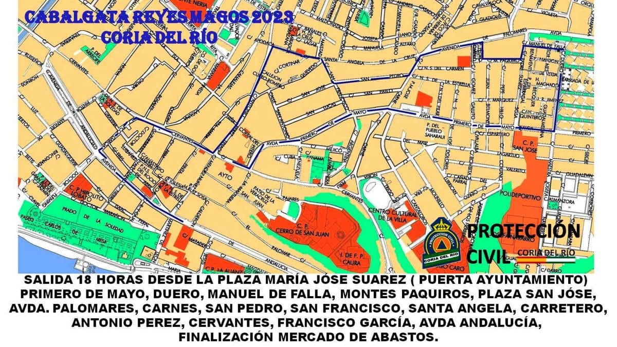 Imagen del recorrido de la Cabalgata de Reyes de Coria del Río / AD