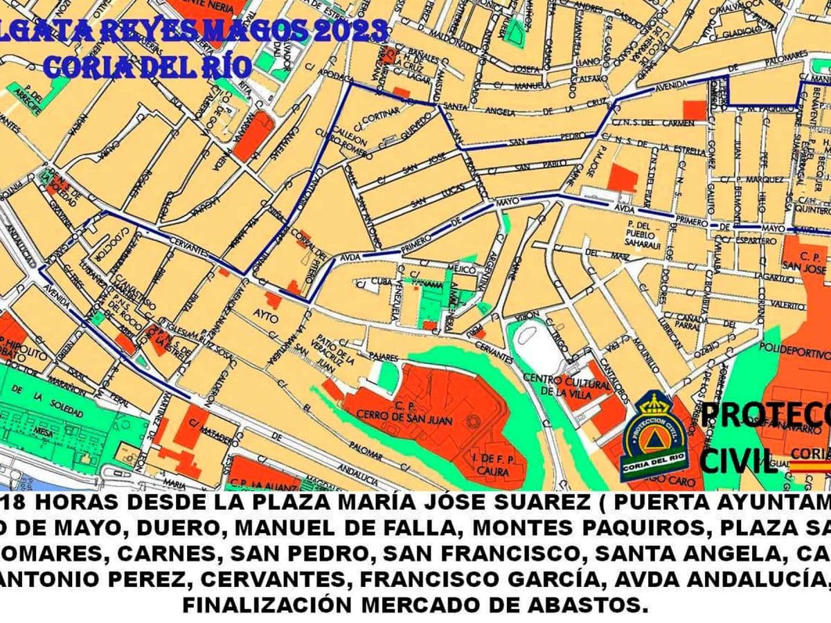 Imagen del recorrido de la Cabalgata de Reyes de Coria del Río / AD